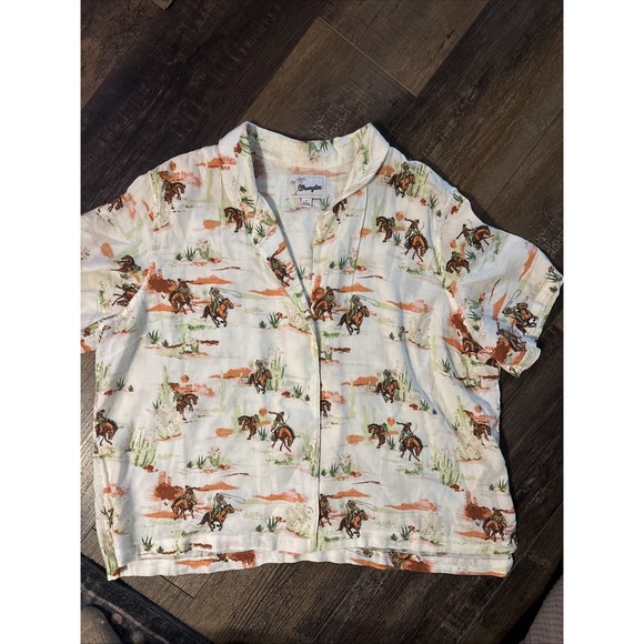 Wrangler Tops - Wrangler Western Desert Rodeo Cowboy Print Button Up Shirt Size Large Women's